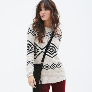 Southwestern Pattern Crew Neck Sweater